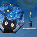 Blue cartoon cat folding umbrella professional sun protection and UV protection umbrella suitable for sunny and rainy days. Oasis Select hand movement 8K iron