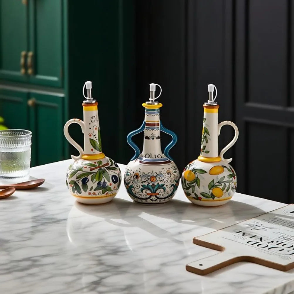 Nordic Ceramics Olive Oil Dispenser Embossed Oil Vinegar Can Household Kitchen Oil Vinegar Bottle Spice Jar Kitchen Products Oasis Select
