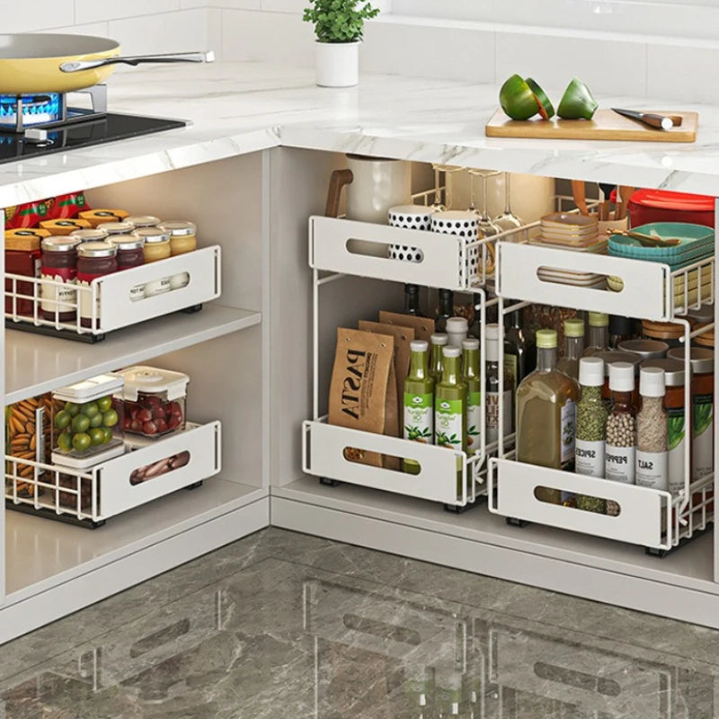 Lower sink shelf No punching, basket in cabinet, bathroom countertop finishing rack, double-layer kitchen pumping storage rack Oasis Select