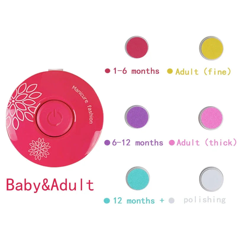 Electric Baby Nail Trimmer Kid Nail Polisher Tool Infant Manicure Scissors Baby Hygiene Kit Baby Nail Clipper Cutter For Newborn Oasis Select red 6 grind heads