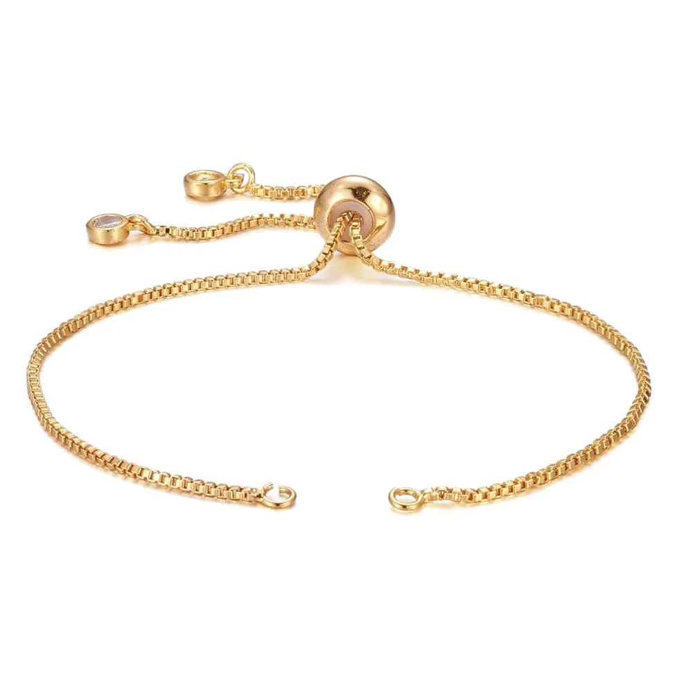 5pcs 18K Gold Brass Adjustable Slider Bracelet Chain for DIY Jewelry Making Findings Extender Chains with Rhinestones End Woman Oasis Select 18K Gold