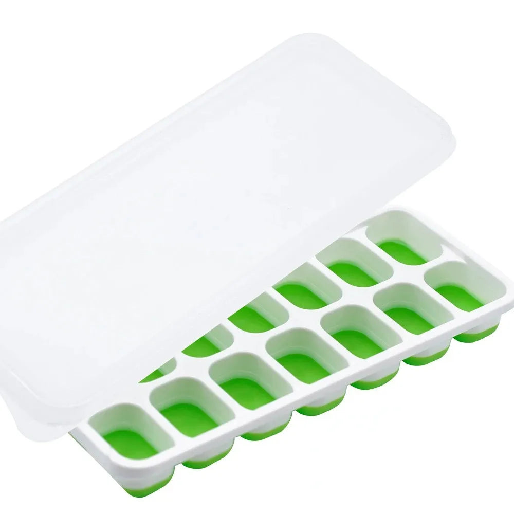 Ice Cube Tray Mold with Lid Silicone Square 14 Cube Easy Release Ice Cube Molds Summer Kitchen Bar DIY Iced Cocktail Freeze Tool Oasis Select Green