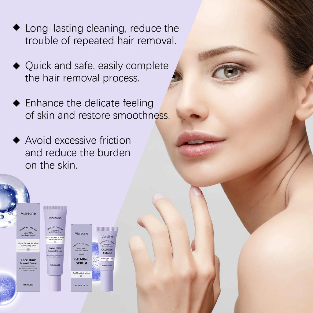 Viareline Face Hair Removal Cream & Calming Serum | 30g+5ml