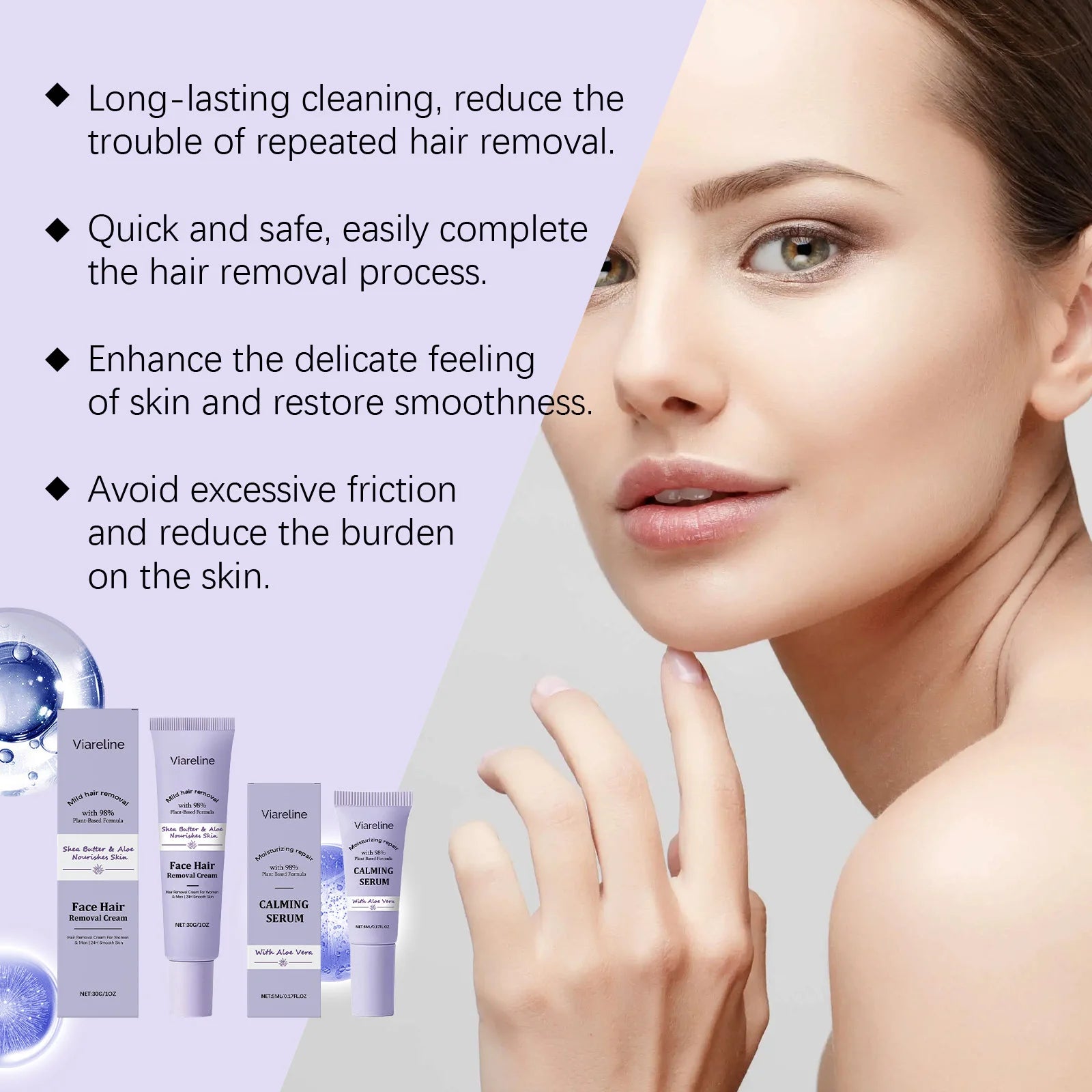Viareline Face Hair Removal Cream & Calming Serum | 30g+5ml