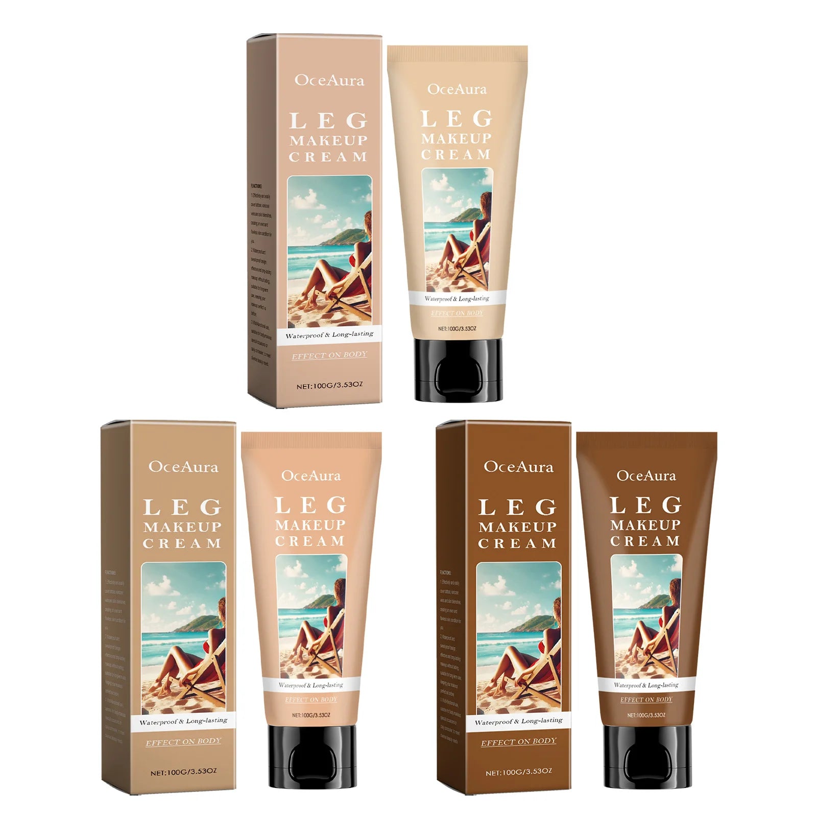 OceAura Leg Makeup Lotion – Waterproof Body Foundation Body Foundation Lotion Oasis Select 3PCS Boxed