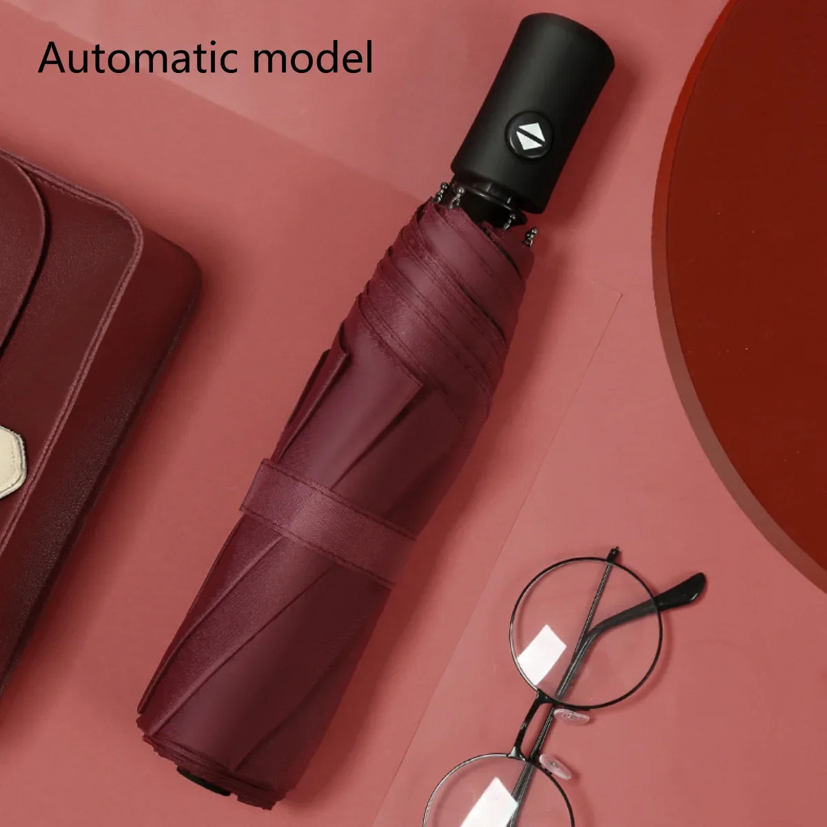Travel umbrella fashion large heavy-duty windproof and waterproof umbrella fully automatic opening and closing sunshade umbrella Oasis Select Red-1pcs 8K