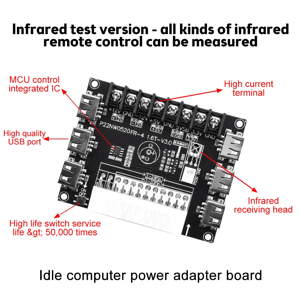 24 Pins ATX Power Supply Breakout Board and Acrylic Case Kit Module Adapter Power Connector Support 12V -12V 5V 5VSB 3.3V Oasis Select