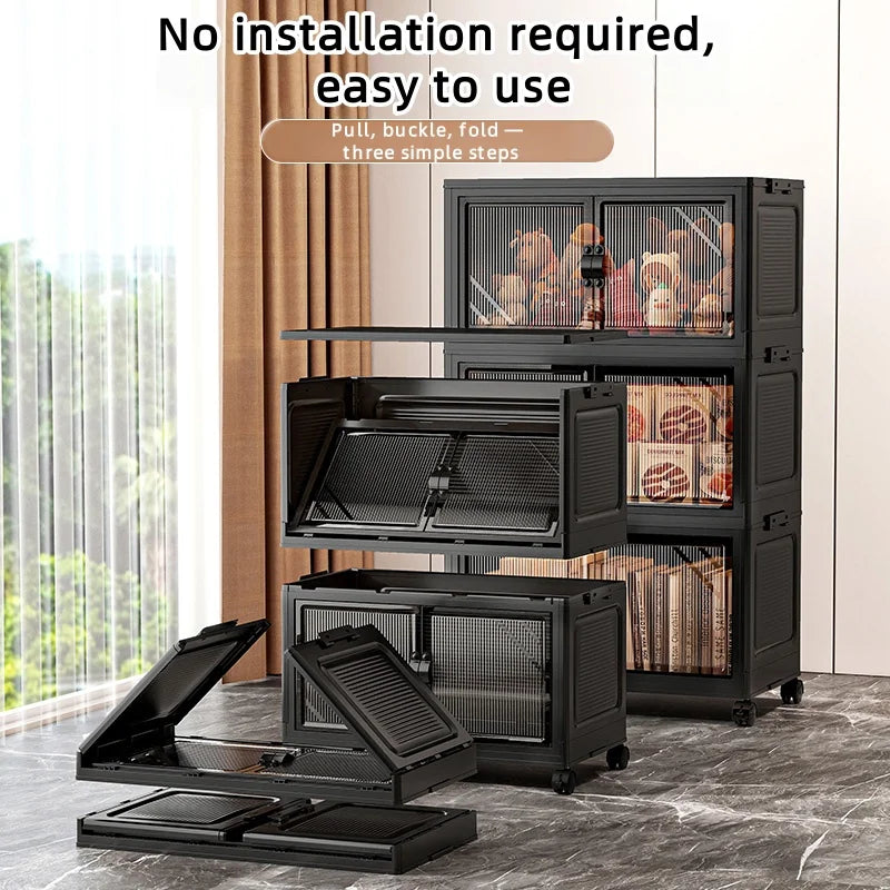 22.4 Inch Foldable Storage Box,Double Doors Multi-Layer No Assembly Organizer for Drinks/Snacks/Toys/Daily Items,Space-Savining Oasis Select