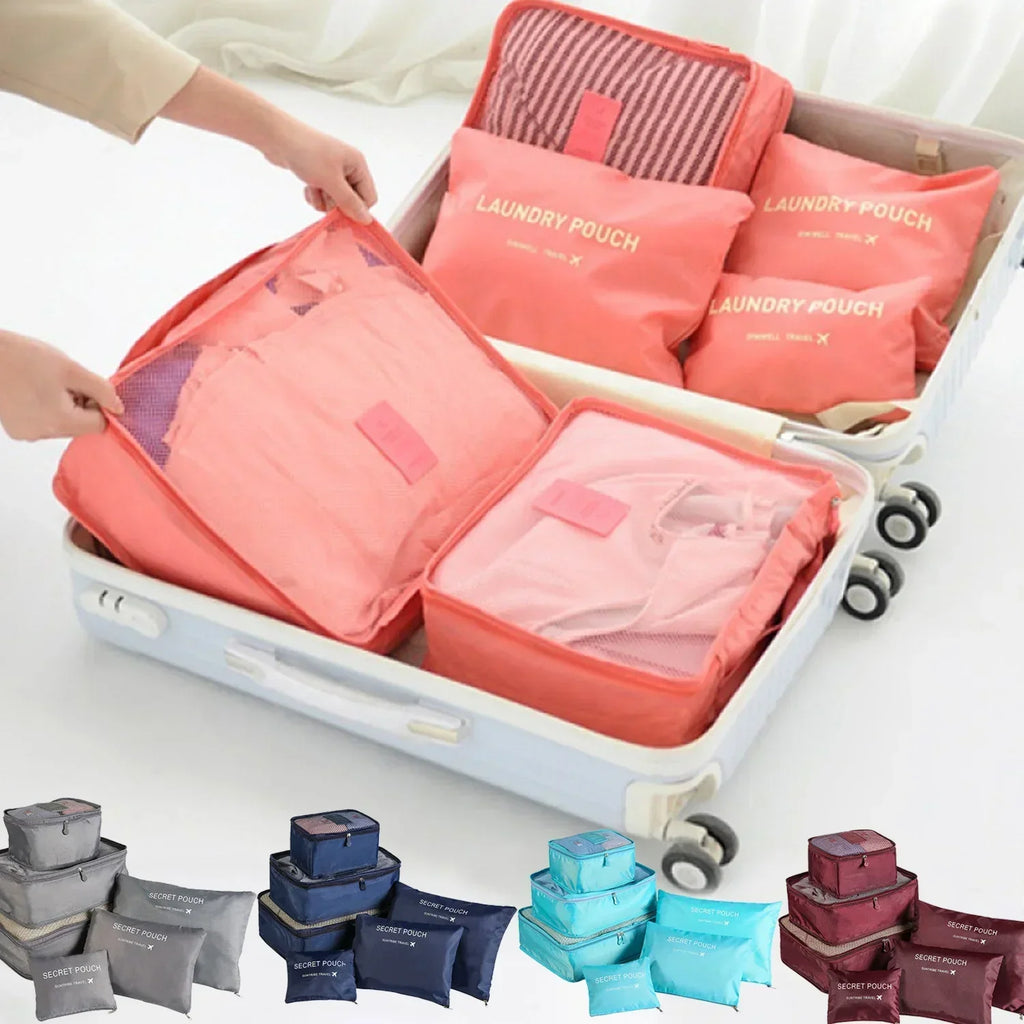6pcs Set Travel Storage Bags Suitcase Packing Set Storage Cases Portable Luggage Organizer Clothes Shoe Foldable Organizer Oasis Select