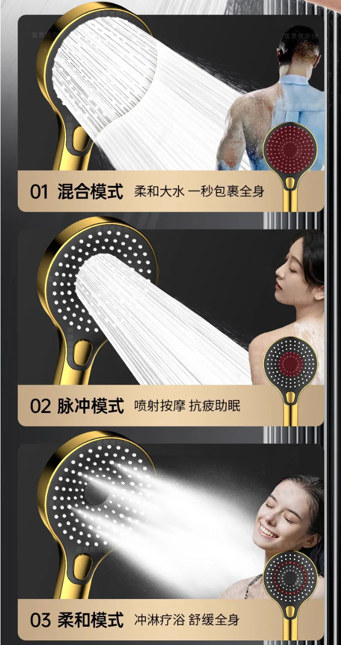 Upgraded Gold Big Panel Large Flow Shower Head Multi Function Adjustable Shower Head High-pressure Water-saving Handheld Shower Oasis Select