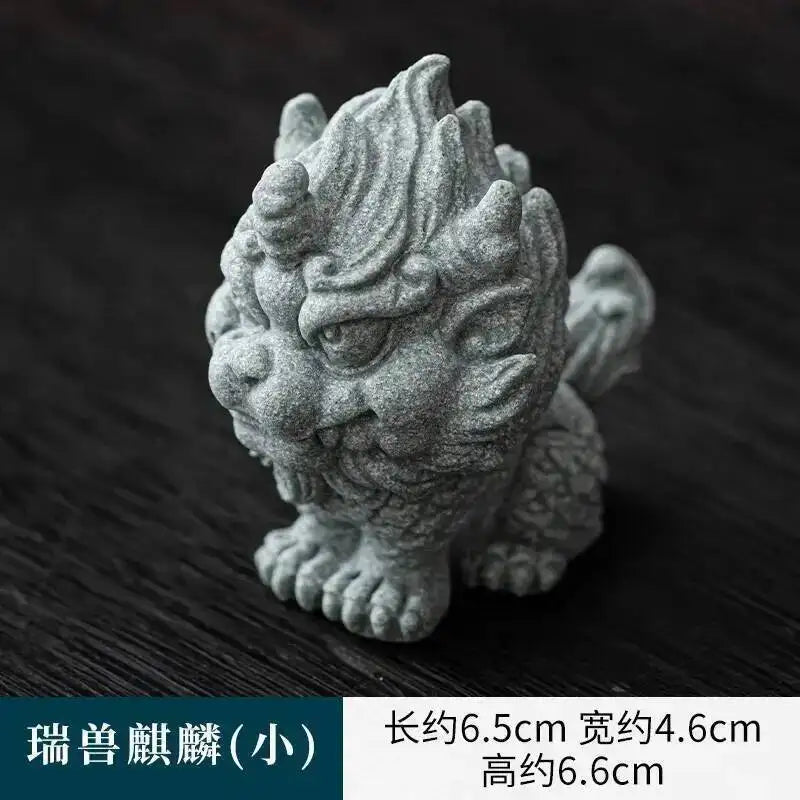 National Trend Green Sandstone Small Ornament Home Desktop Decoration Tea Table Tea Tray Decoration Paperweight Cover Pen Holder Oasis Select Animal Qilin small