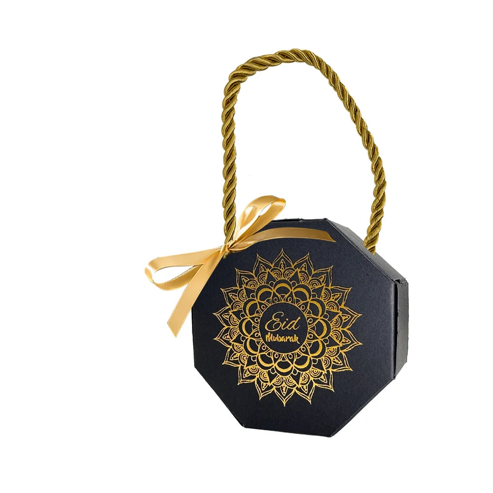 10-Pack Satin Ribbon Eid & Ramadan Gift Boxes – Gold Stamp