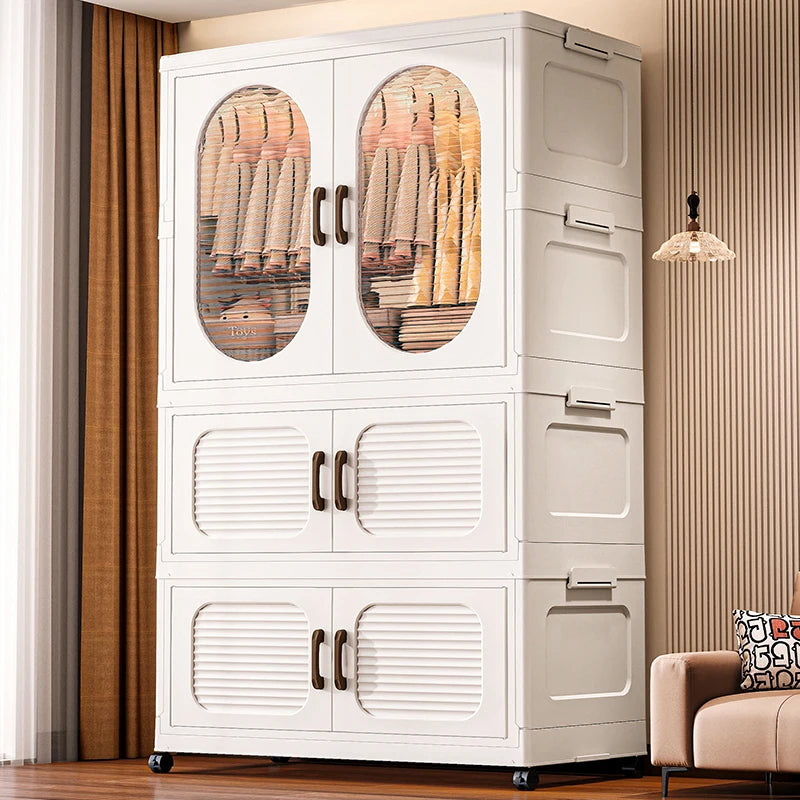 60cm Double-Door Foldable Wardrobe with Wheels - Large Capacity Magnetic Closure Storage for Clothes/Quilts, Bedroom/Living Room Oasis Select