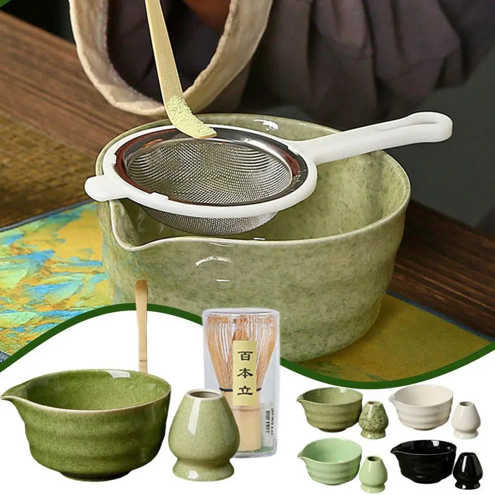 Japanese Ceramic Matcha Gift Set – Bowl, Whisk & Grinder 4pc