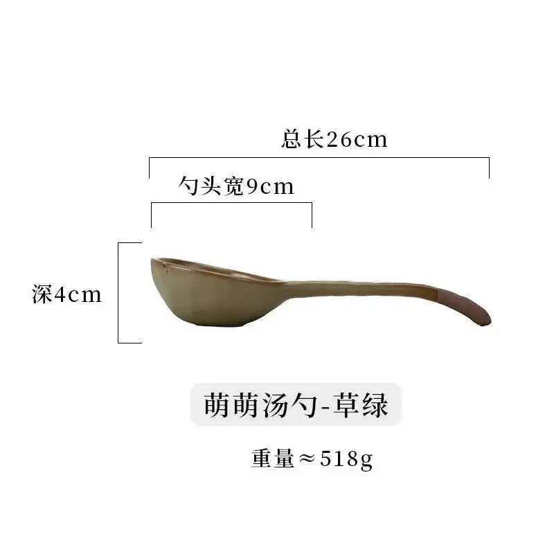 Rustic Ceramic Serving Spoon Long-handled Soup Spoon Large Spoon Ceramic Tableware Oasis Select Spoon-grass Green