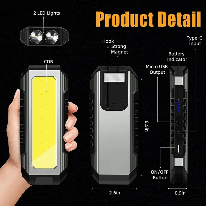 KDULIT Waterproof with Magnet Flashlight Portable COB Work Light LED 4000mAh Flashlights Multimode 18650 Camping Torch Light Oasis Select