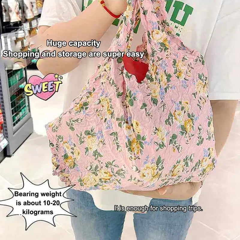Flower Expansion Fold Pleated Flexible Stretch Mini Shopping Bag Large Capacity Bubble Elastic Portable Handbag Storage Bag Oasis Select