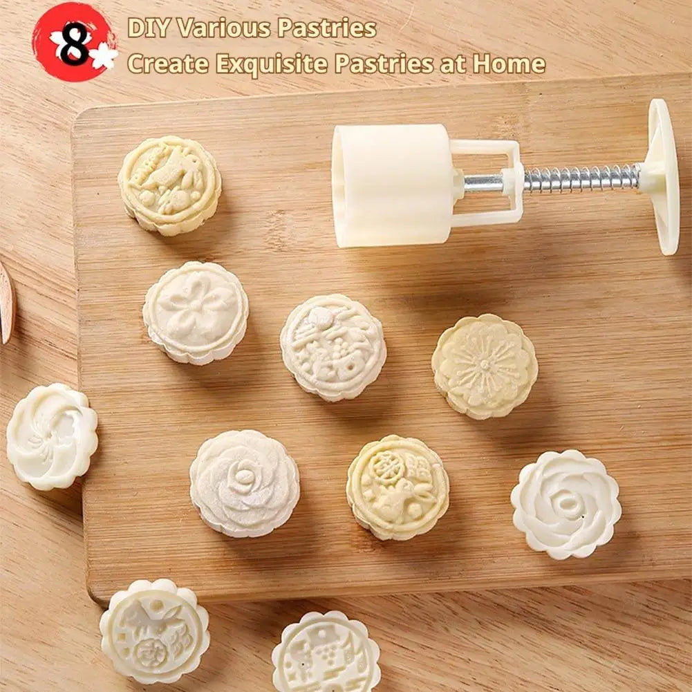 Mooncake Mold Set – 4 or 8 Stamp Hand-Press DIY Moon Cake