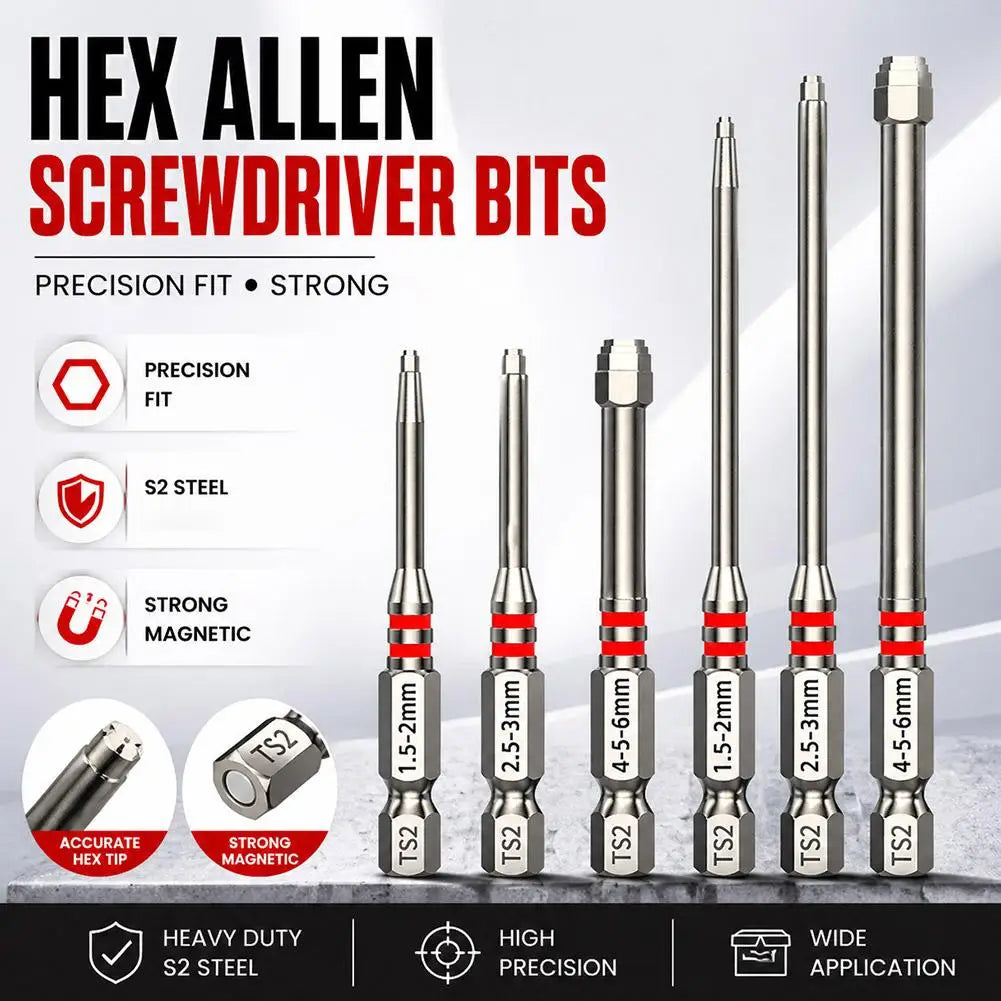 6pc Pagoda Hex Screwdriver Bits – Magnetic S2 Steel Multi-Size Set