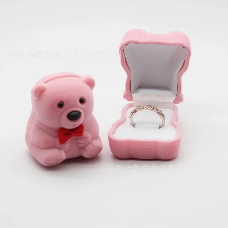 Cartoon Plush Bear Ring Pendant Earring Jewelry Box Cute Plastic Activity Core Removable Wedding Mother Day Party Supply Oasis Select
