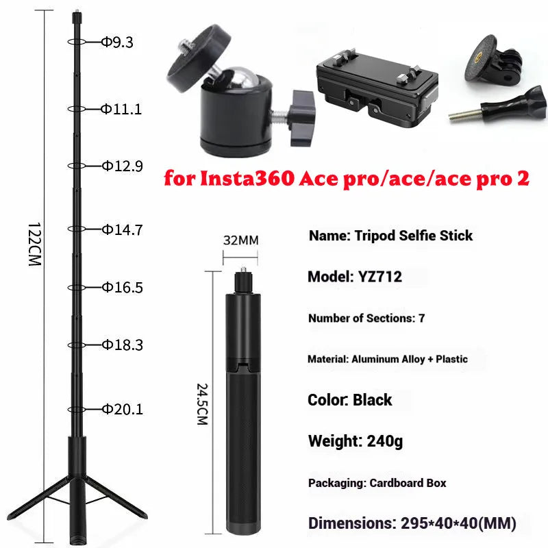 120cm Invisible Selfie Stick Tripod for GoPro, DJI & Insta360