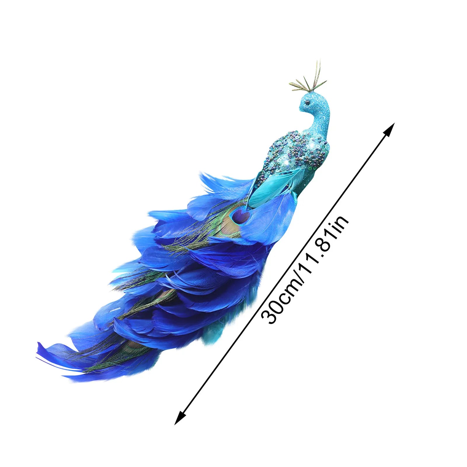 Glitter Blue Peacock Christmas Ornament with Real Tail Feather Christmas Ornament Oasis Select