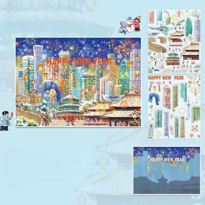 Plus Size Kawaii Christmas New Year Series 3D Cartoon Miniature Scene Stickers Creative Collage DIY Scrapbook Stacking Stickers Oasis Select A4