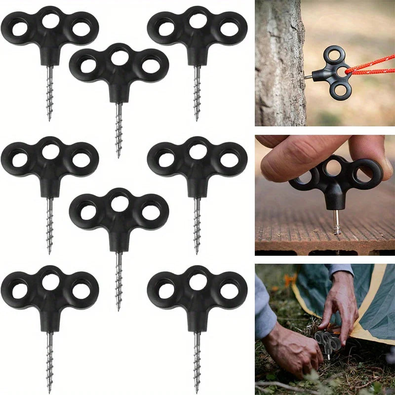 10PCS Camping Deck Nail Tent Pegs Screw Nail , Lightweight Windproof Rope Fixing Nail, Hiking Campsite Supplies Oasis Select Black Without Lumino