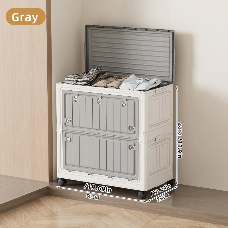 COIZYZZL Large Capacity Foldable Storage Bin, Transparent Mobile Organizer with Wheels, Space-Saving Design for Clothes & Toys Oasis Select 50cm Gray
