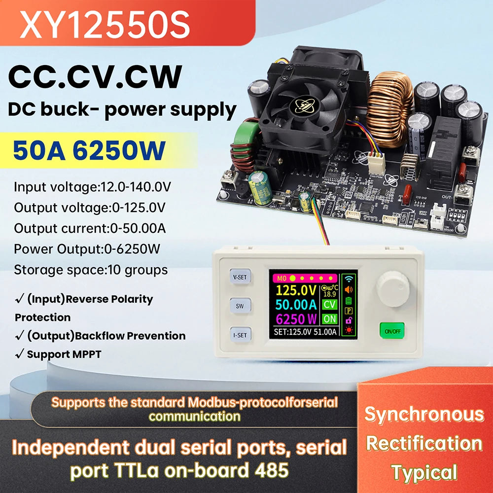 XY12550S Digital DC Adjustable Step-Down Power Supply Constant Voltage Constant Current Module 50A/6250W Input Voltage DC12-140V Oasis Select