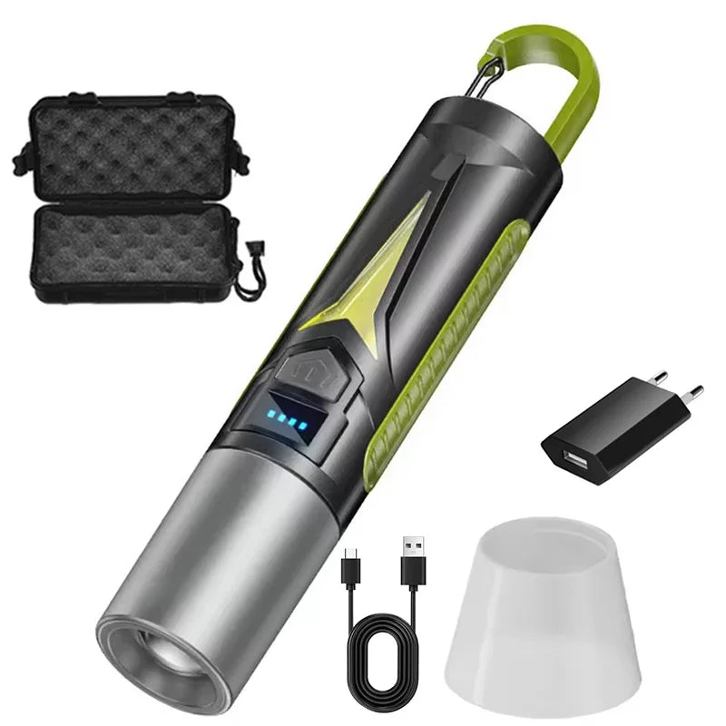 Powerful LED Flashlight Outdoor Camping Light USB Rechargeable Flashlight Portable Work Light Emergency Torch with Side Lights Oasis Select C