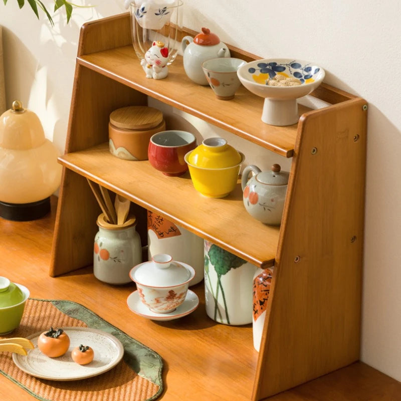 Desktop tea house walnut tea set rack teacup rack Bogu rack Chinese solid wood desktop tea table desktop storage Oasis Select
