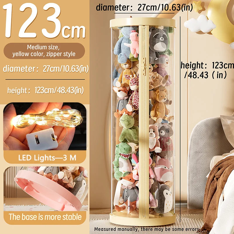 Transparent Doll Storage Box Plush Toy Organization Toy Storage Tube DIY Zipper Bins Kid Christmas Gift Children's Toy Organizer Oasis Select yellow-M-With light