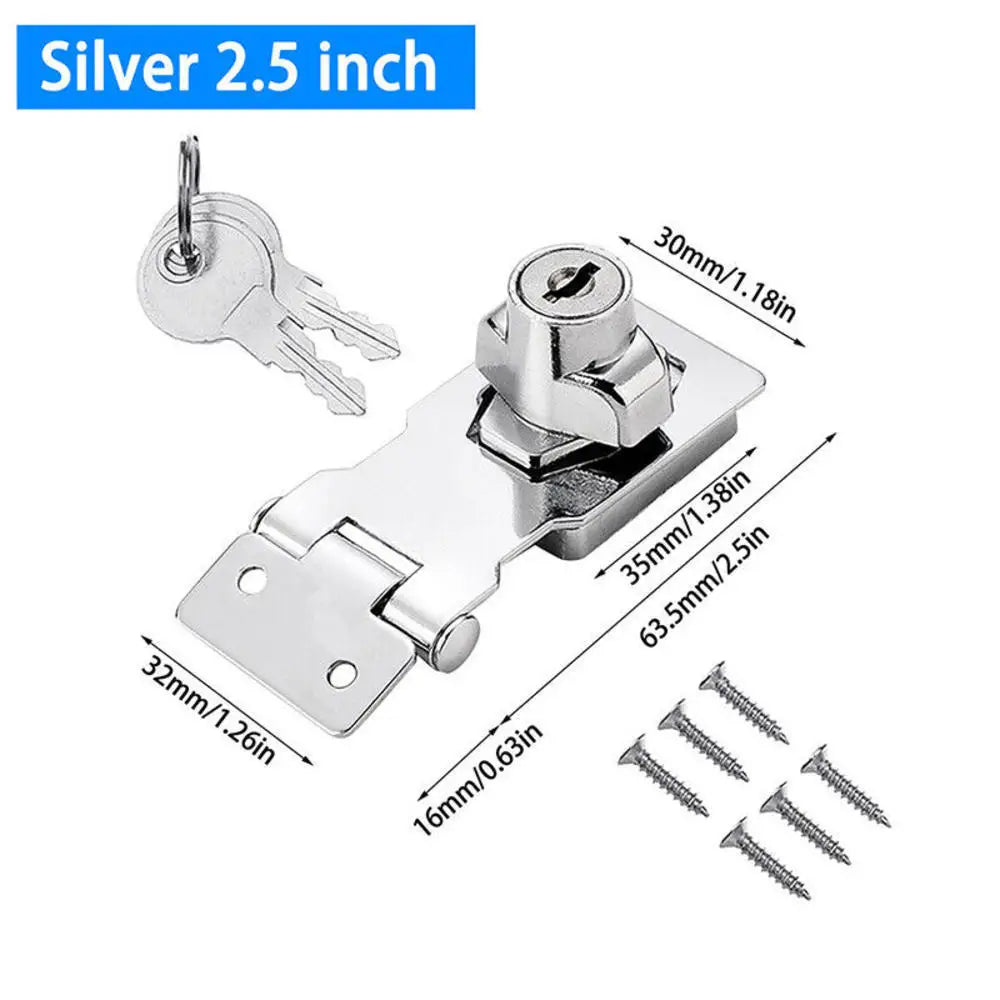 2.5/3/4inch Heavy Duty Locking Hasp with Keys Padlock Cupboard Drawer Wooden Box Lock Self Locking Security Staple Hardware Oasis Select Silver-2.5inch