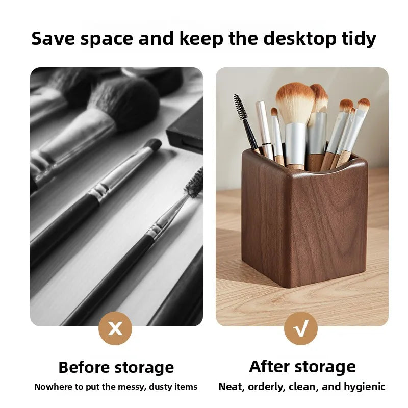 Walnut Wood Makeup Brush Storage Bucket Large-capacity Dressing Table Desktop Brush Storage Bucket Makeup Tool Storage Box Oasis Select