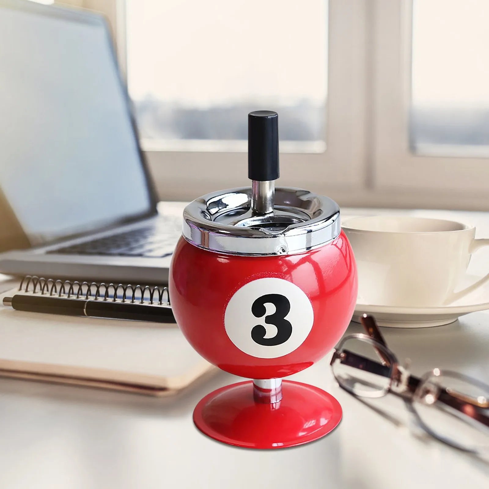 Ashtray Billiard Ashtray with Lid Windproof Automatic Extinguishing Decorative Ashtray for Home Restaurant KTV Bar Cigar Ashtray Oasis Select Red