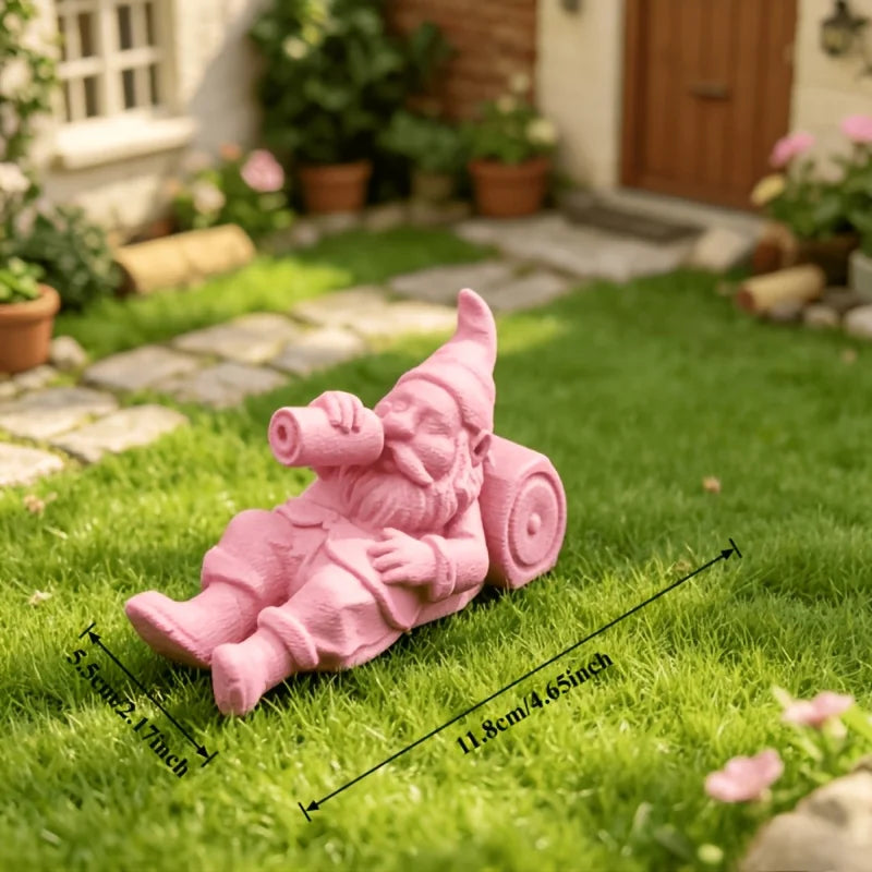 Lazy Drinking Garden Gnome Figurine Whimsical Statue Reclining Gnome with Bottle Ornament for Yard Patio Bonsai Home Decor Gifts Oasis Select Drinking Pink 11.8x5.5cm