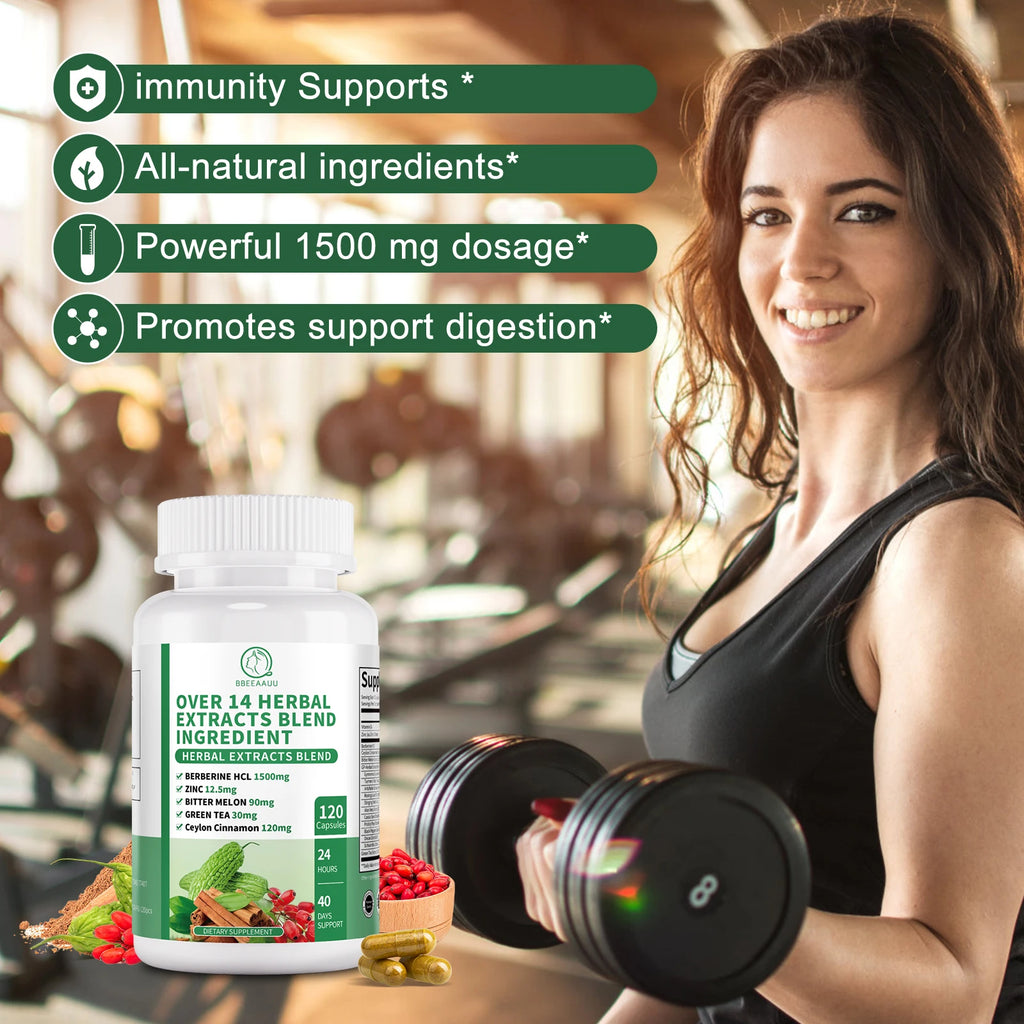 BBEEAAUU 1500MG Berberine HCL with Cinnamon, Bitter Gourd Promotes Liver Function, Gut Health, Immunity Health Oasis Select