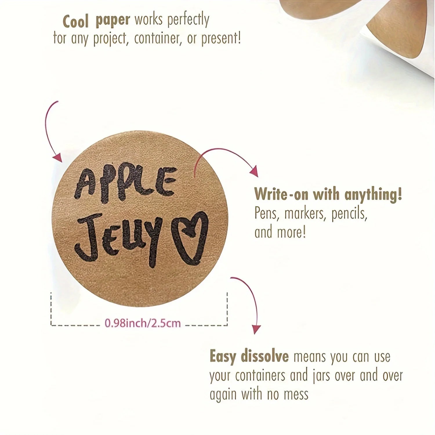 500 pcs / 1 roll ，kraft round self-adhesive label paper items classification name stickers personalized labels Oasis Select