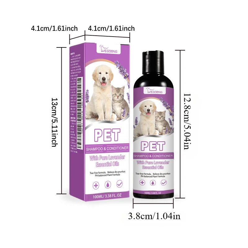 Pet Shampoo and Conditioner with Pure Lavender Essential Oils Tear Free Formula for Dogs andCats pH Balanced Gentle Groom 100ml Oasis Select