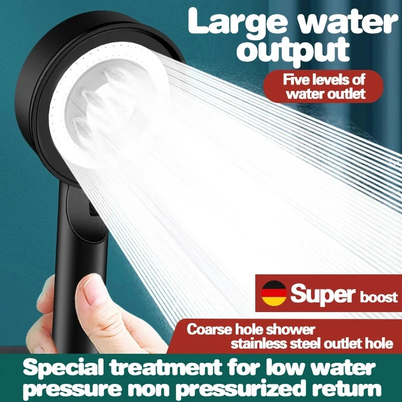 New 5 Modes Shower Head Adjustable High Pressure Water Saving Water Massage Shower Head Hook Hose Set Bathroom Accessories Oasis Select