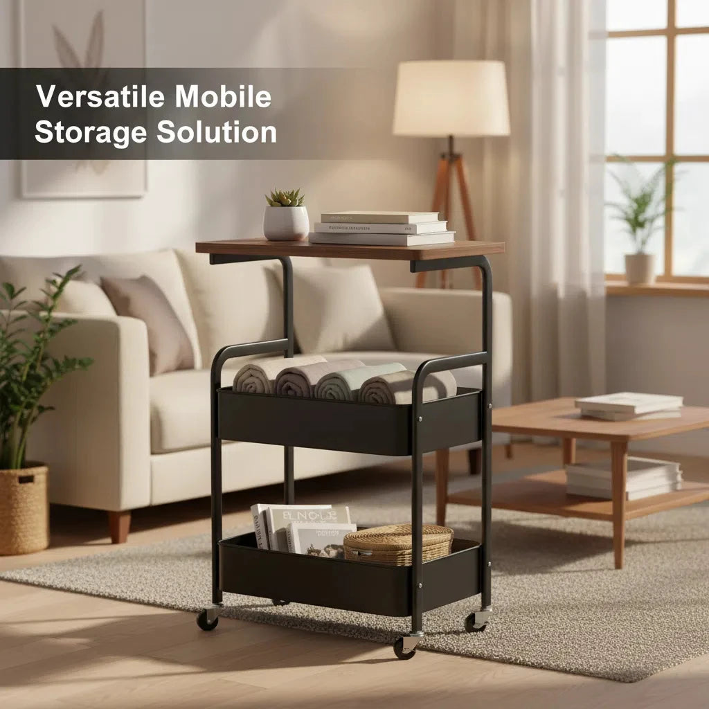 Heavy Duty Steel Rolling Storage Cart with Locking Wheels Multi Tier Utility Organizer for Kitchen Office Dorm Bathroom Bedroom Oasis Select