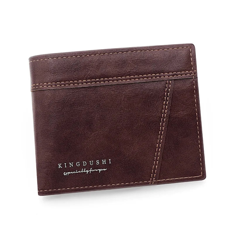 New Men's Business Wallet Classic Spliced Zipper Multi Card Short Wallet Large Capacity Card Bag Zero Wallet Oasis Select Coffee
