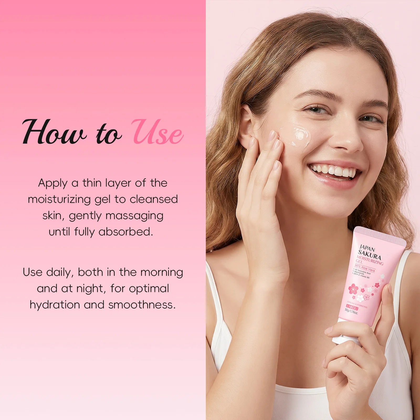 LAIKOU Sakura Gel Cream – Hyaluronic Acid, Niacinamide & CICA 50g Facial Gel Moisturizer Oasis Select