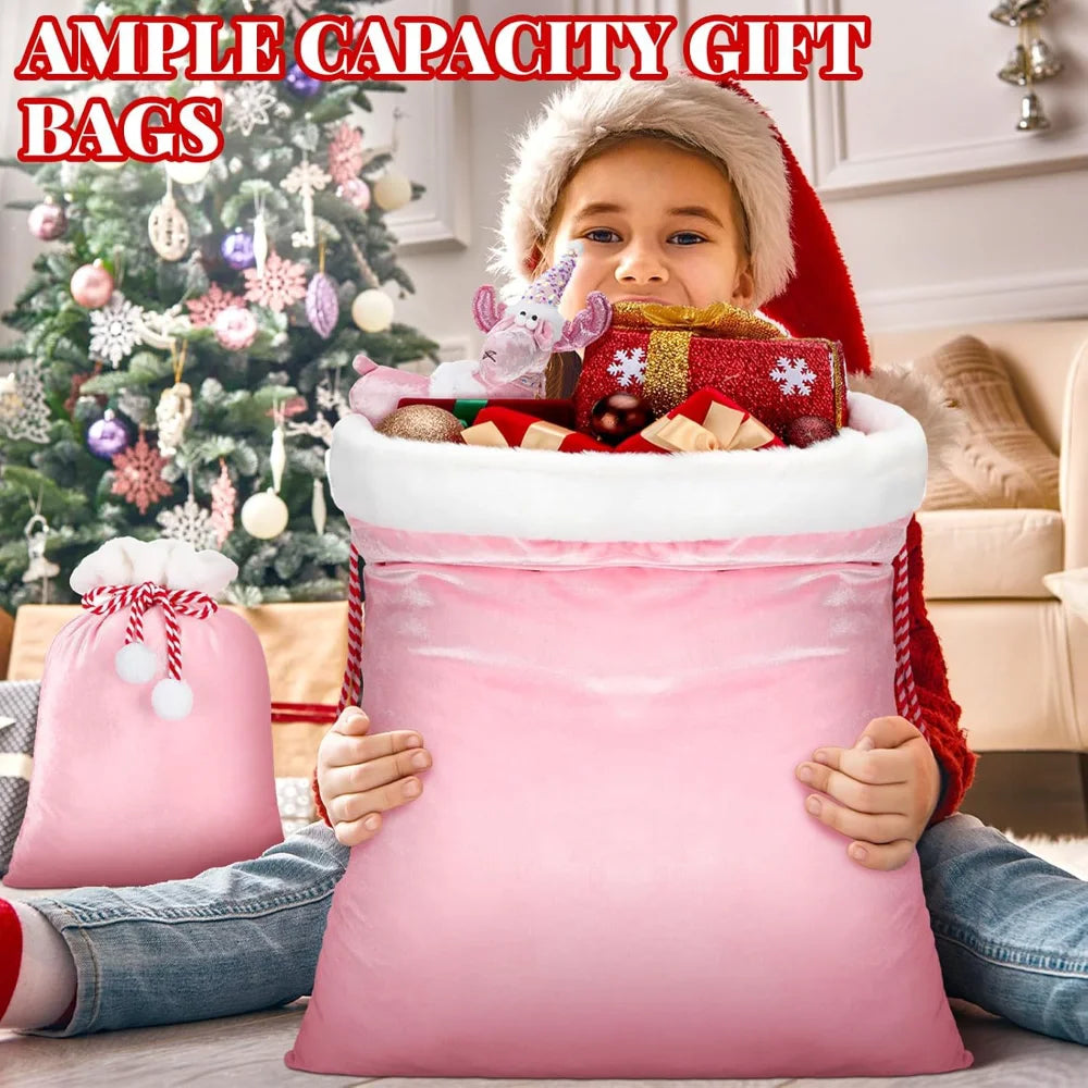 Velvet Red Santa Claus Gift Bags with Drawstring Large Capacity Xmas Santa Present Storage Bag Party Supply Xmas Present Bag Oasis Select