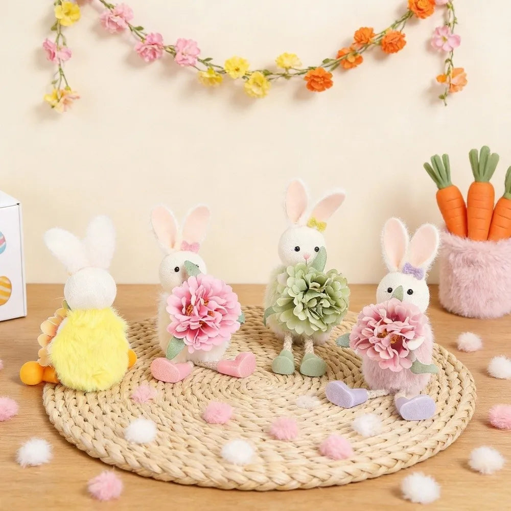 Cartoon Easter Bunny Figurine – Colorful Soft Long Legs Rabbit Decor