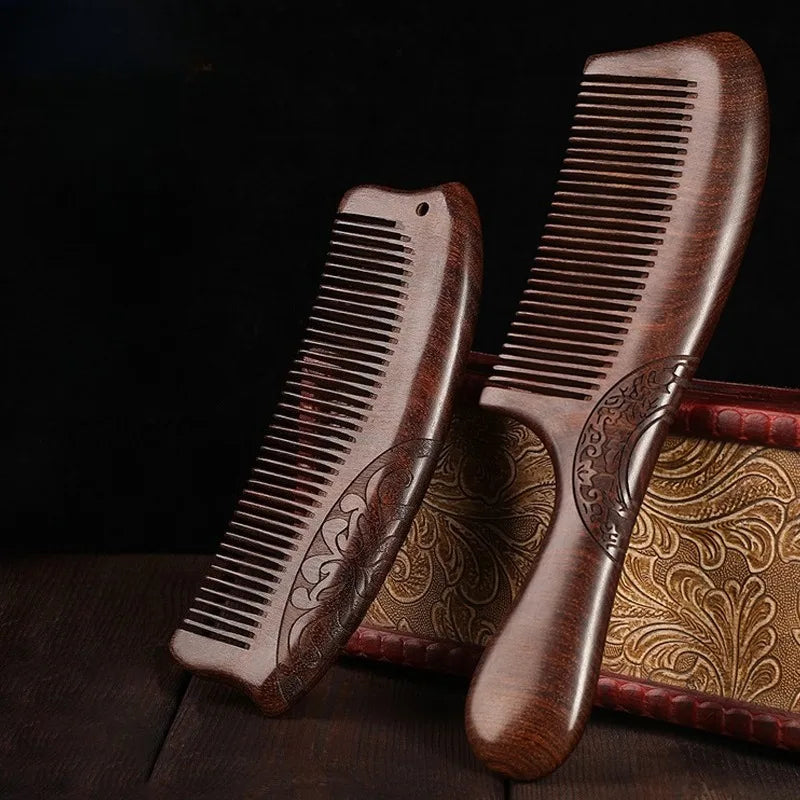 Natural Sandalwood Combs Solid Wood Carving Comb Anti-Static Beard Comb Handicraft Hair Styling Wide Tooth and Narrow Tooth Gift Oasis Select