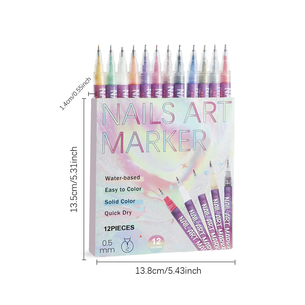 12-Color Nail Art Pens – 3D Doodle, Dotting & Liner Set Nail Art Pen Set Oasis Select Set B