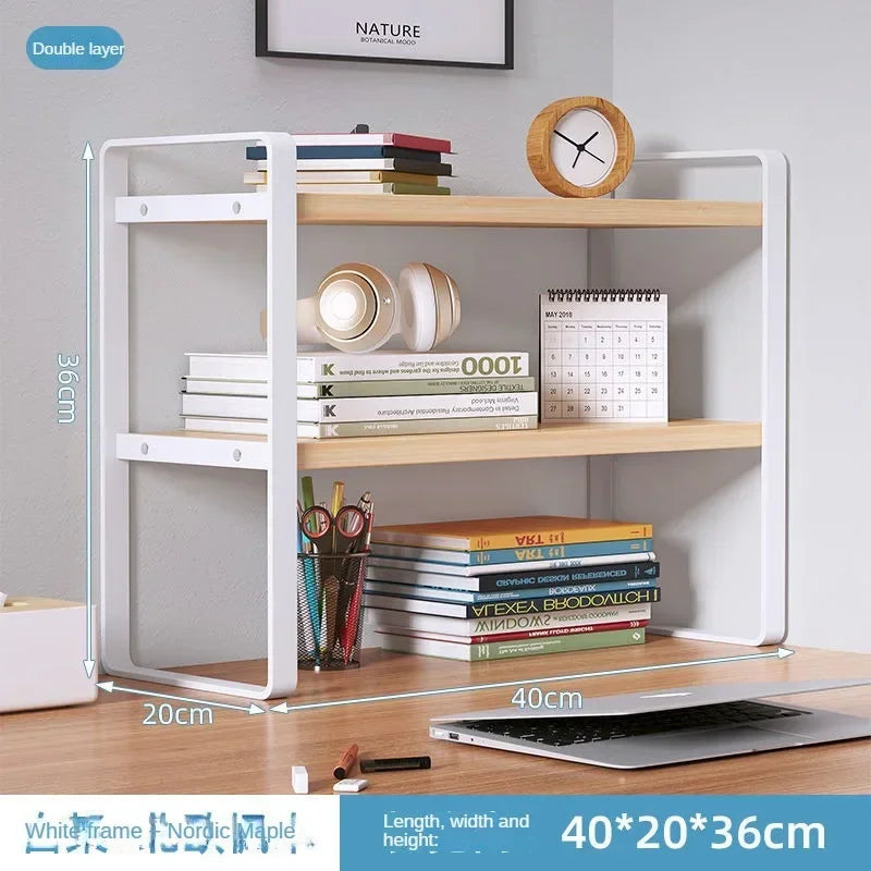 Desktop Wood & Iron Storage Shelf Desk Organizer Rack