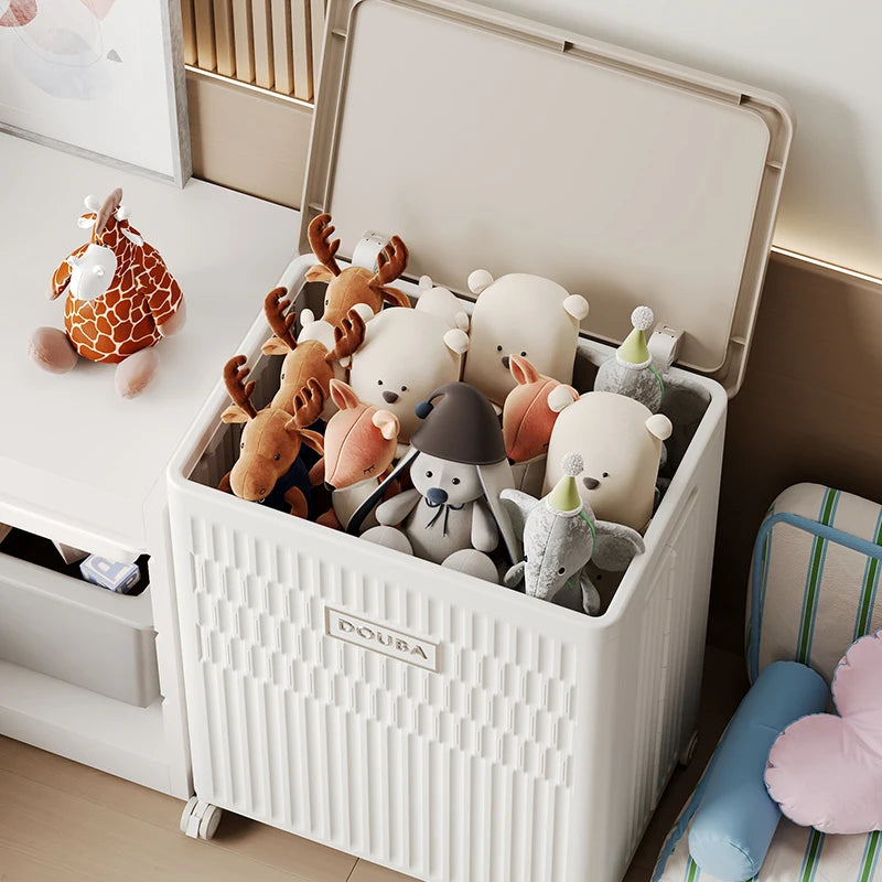 Large-Capacity Foldable Storage Box White with Universal Wheels Mobile Heavy-Duty Flip-Top Design for Home Use of Clothes/Toys Oasis Select